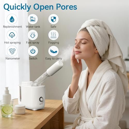 Fulog Facial Steamer Nano Ionic Face Steamer with 360° Rotating Arm – Deep Cleaning Portable Spa Machine for Home & Salon Avelisse