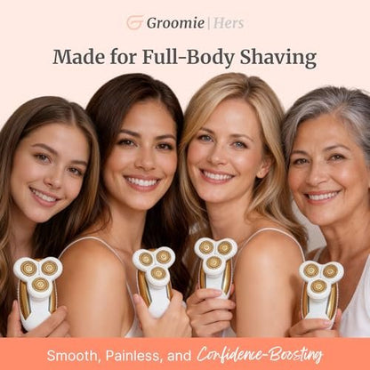 Groomie Hers LuxePro Electric Body Shaver for Women – Wet/Dry Cordless Rotary Shaver for Sensitive Skin, Legs, Underarms & More Avelisse
