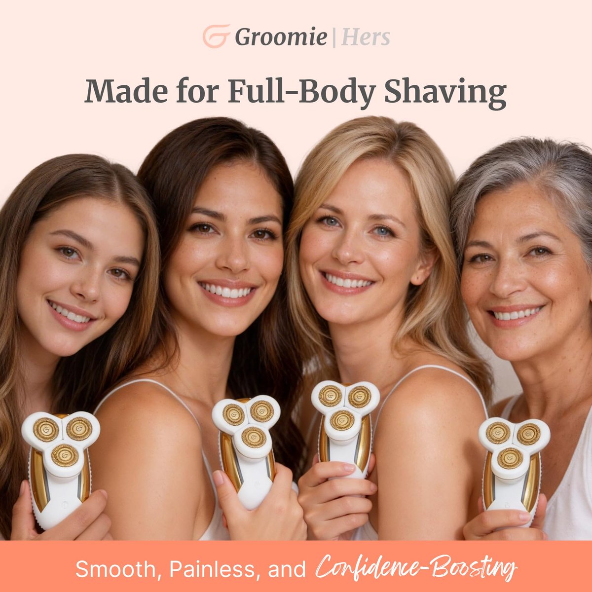 Groomie Hers LuxePro Electric Body Shaver for Women – Wet/Dry Cordless Rotary Shaver for Sensitive Skin, Legs, Underarms & More Avelisse