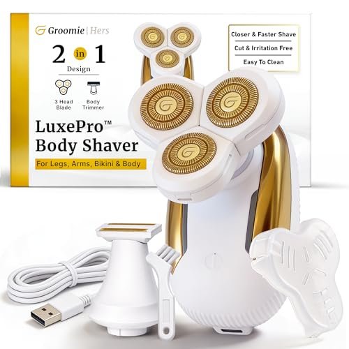 Groomie Hers LuxePro Electric Body Shaver for Women – Wet/Dry Cordless Rotary Shaver for Sensitive Skin, Legs, Underarms & More Avelisse