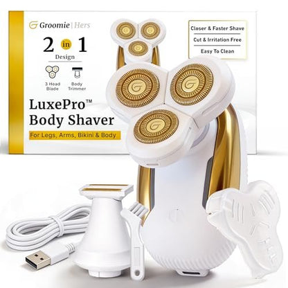 Groomie Hers LuxePro Electric Body Shaver for Women – Wet/Dry Cordless Rotary Shaver for Sensitive Skin, Legs, Underarms & More Avelisse