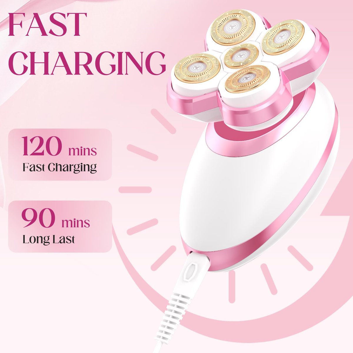 Upgraded Magnetic Flawless Electric Shaver for Women – Rechargeable, Waterproof Trimmer for Legs, Arms & Pubic Area (Pink) Avelisse