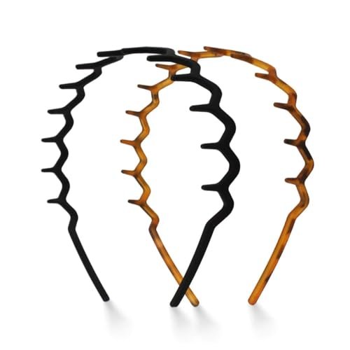 2 Pack Plastic Zig Zag Headbands for Women, Non-Slip Slicked Back Style, Comfortable Comb Headband with Teeth, Tortoise & Black, 2 Pcs - görsel 2