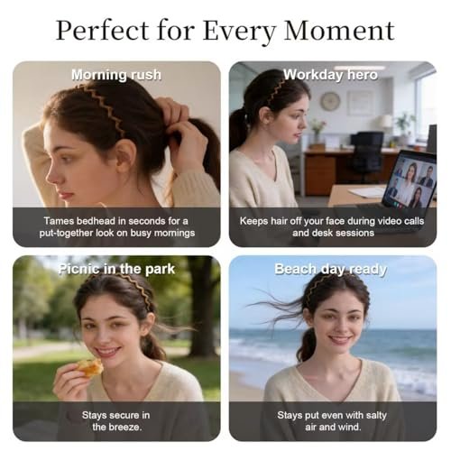 2 Pack Plastic Zig Zag Headbands for Women, Non-Slip Slicked Back Style, Comfortable Comb Headband with Teeth, Tortoise & Black, 2 Pcs - görsel 12