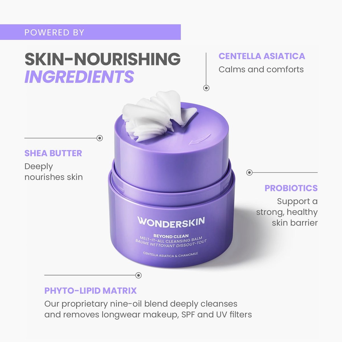 Wonderskin Melt It All Balm to Milk Makeup Remover - Gentle Hydrating Face Cleanser with Centella and Chamomile - görsel 9