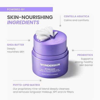 Wonderskin Melt It All Balm to Milk Makeup Remover - Gentle Hydrating Face Cleanser with Centella and Chamomile