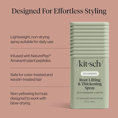 Kitsch Root Hair Volume Spray - Lightweight Hair Volumizer for Instant Lift and Fullness | Hair Thickening Spray With Rosemary and Biotin | Soft, Touchable Volume Finish - 5oz