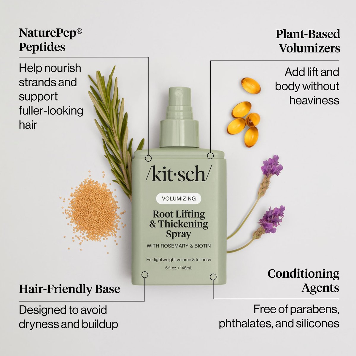 Kitsch Root Hair Volume Spray - Lightweight Hair Volumizer for Instant Lift and Fullness | Hair Thickening Spray With Rosemary and Biotin | Soft, Touchable Volume Finish - 5oz - görsel 4