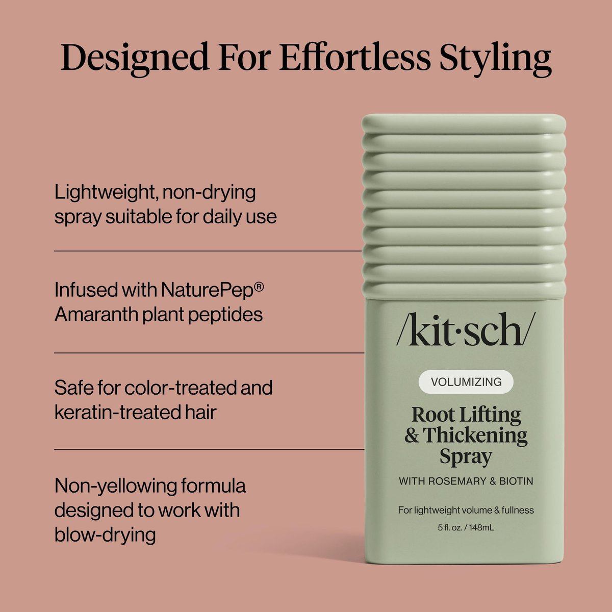Kitsch Root Hair Volume Spray - Lightweight Hair Volumizer for Instant Lift and Fullness | Hair Thickening Spray With Rosemary and Biotin | Soft, Touchable Volume Finish - 5oz - görsel 9