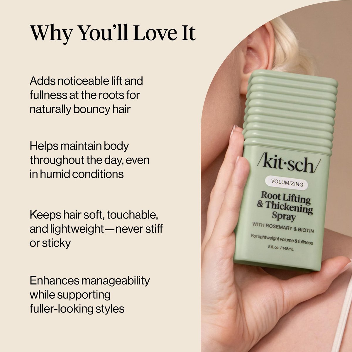 Kitsch Root Hair Volume Spray - Lightweight Hair Volumizer for Instant Lift and Fullness | Hair Thickening Spray With Rosemary and Biotin | Soft, Touchable Volume Finish - 5oz - görsel 13