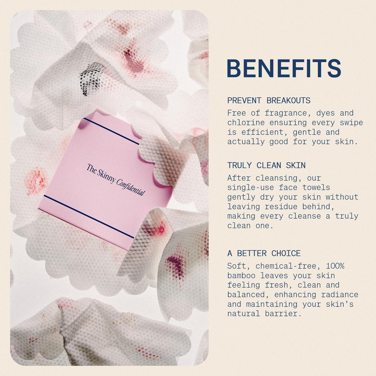 The Skinny Confidential Disposable Face Towels (50 Count) – Silky Soft Gentle Facial Towels, Thick & Highly Absorbent, Premium 100% Rayon Made from Bamboo for Sensitive Skin Avelisse