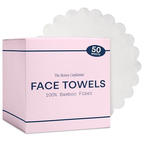 The Skinny Confidential Disposable Face Towels (50 Count) – Silky Soft Gentle Facial Towels, Thick & Highly Absorbent, Premium 100% Rayon Made from Bamboo for Sensitive Skin Avelisse