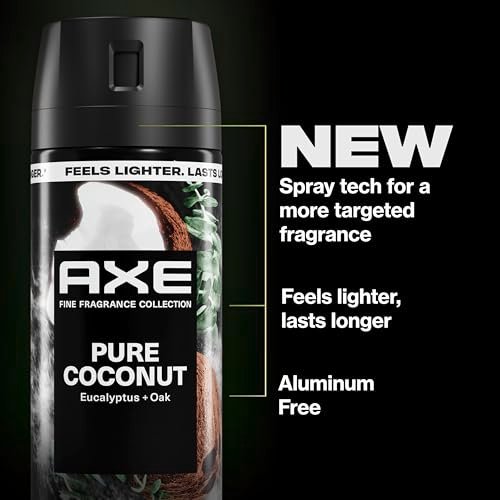 AXE Fine Fragrance Collection Pure Coconut Body Spray 3-Pack, 2.9 oz Each, 72-Hour Freshness, Aluminum Free Avelisse