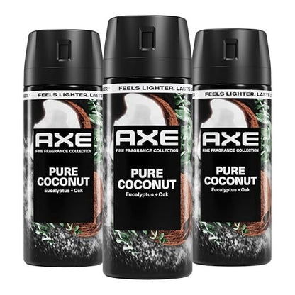 AXE Fine Fragrance Collection Pure Coconut Body Spray 3-Pack, 2.9 oz Each, 72-Hour Freshness, Aluminum Free Avelisse