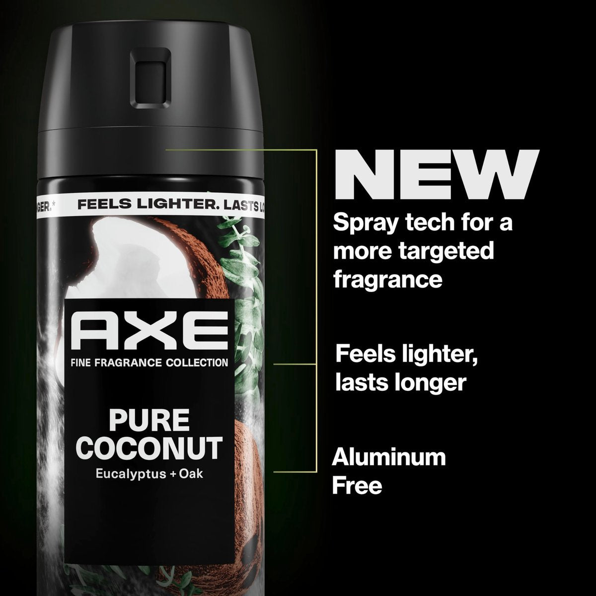 AXE Fine Fragrance Collection Pure Coconut Body Spray 3-Pack, 2.9 oz Each, 72-Hour Freshness, Aluminum Free Avelisse