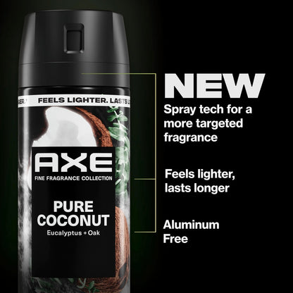 AXE Fine Fragrance Collection Pure Coconut Body Spray 3-Pack, 2.9 oz Each, 72-Hour Freshness, Aluminum Free Avelisse