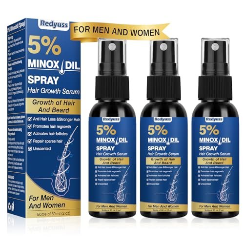 Redyuss 5% Minoxidil Hair Growth Spray Serum with Biotin for Men and Women – 3 Bottles of 2oz, Thicker, Fuller, Healthier Hair Avelisse
