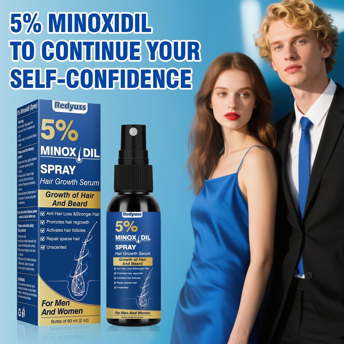 Redyuss 5% Minoxidil Hair Growth Spray Serum with Biotin for Men and Women – 3 Bottles of 2oz, Thicker, Fuller, Healthier Hair Avelisse