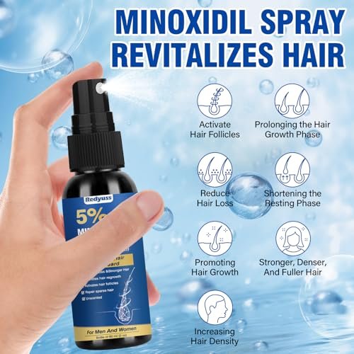Redyuss 5% Minoxidil Hair Growth Spray Serum with Biotin for Men and Women – 3 Bottles of 2oz, Thicker, Fuller, Healthier Hair Avelisse