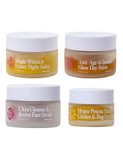 Frøya Organics Complete System for Mature Women's Skin | 4-Piece Set with Face Scrub, Day and Night Balm & Eye Balm | Rosehip, Calendula & Sea Buckthorn | 60-Day Supply Avelisse
