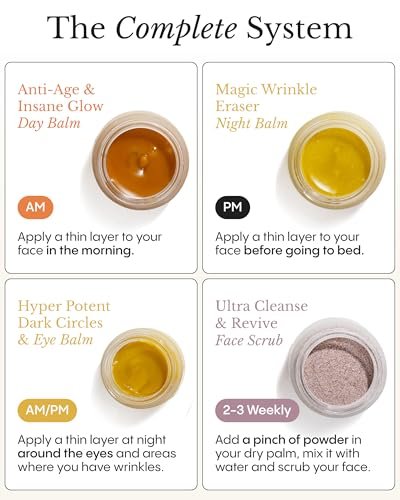 Frøya Organics Complete System for Mature Women's Skin | 4-Piece Set with Face Scrub, Day and Night Balm & Eye Balm | Rosehip, Calendula & Sea Buckthorn | 60-Day Supply Avelisse