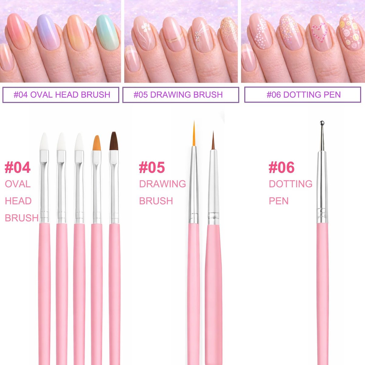 HomTop 15-Piece Nail Art Tools Set: Brushes, Dotting Pens, Palette, Stands & Tape for Press-On Nails – Perfect for Beginners & Nail Techs Avelisse