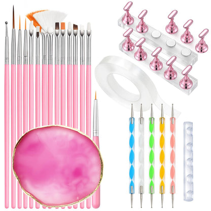 HomTop 15-Piece Nail Art Tools Set: Brushes, Dotting Pens, Palette, Stands & Tape for Press-On Nails – Perfect for Beginners & Nail Techs Avelisse