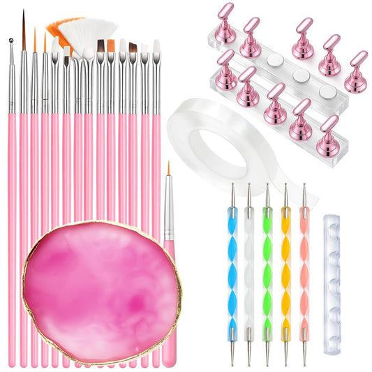 HomTop 15-Piece Nail Art Tools Set: Brushes, Dotting Pens, Palette, Stands & Tape for Press-On Nails – Perfect for Beginners & Nail Techs Avelisse