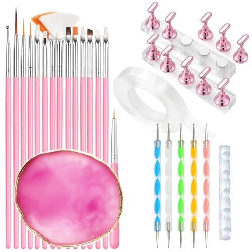 HomTop 15-Piece Nail Art Tools Set: Brushes, Dotting Pens, Palette, Stands & Tape for Press-On Nails – Perfect for Beginners & Nail Techs Avelisse