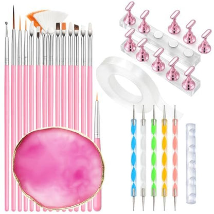 HomTop 15-Piece Nail Art Tools Set: Brushes, Dotting Pens, Palette, Stands & Tape for Press-On Nails – Perfect for Beginners & Nail Techs Avelisse