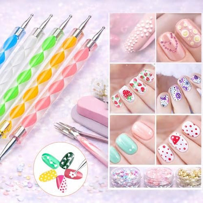 HomTop 15-Piece Nail Art Tools Set: Brushes, Dotting Pens, Palette, Stands & Tape for Press-On Nails – Perfect for Beginners & Nail Techs Avelisse