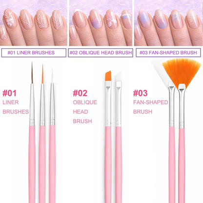 HomTop 15-Piece Nail Art Tools Set: Brushes, Dotting Pens, Palette, Stands & Tape for Press-On Nails – Perfect for Beginners & Nail Techs Avelisse