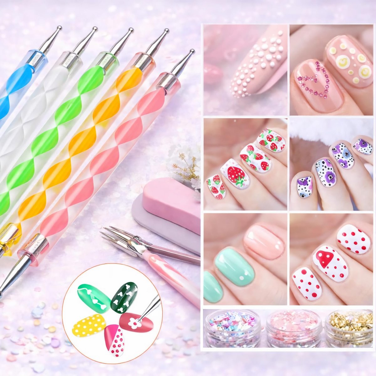 HomTop 15-Piece Nail Art Tools Set: Brushes, Dotting Pens, Palette, Stands & Tape for Press-On Nails – Perfect for Beginners & Nail Techs Avelisse