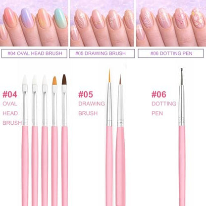 HomTop 15-Piece Nail Art Tools Set: Brushes, Dotting Pens, Palette, Stands & Tape for Press-On Nails – Perfect for Beginners & Nail Techs Avelisse