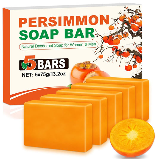 NXPPYY 5-Pack Persimmon Soap Bar for Body Odor Control - Natural Deodorant Body Bar for Old People Smell, Organic Body Wash Soap for Women and Men