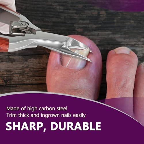 Super Sharp Toenail Clippers for Thick Nails – Heavy Duty Long Handle Toe Nail Clippers for Men, Women, Seniors – Professional Ingrown Nail Cutter, Pedicure Clipper (Silver-Red) Avelisse