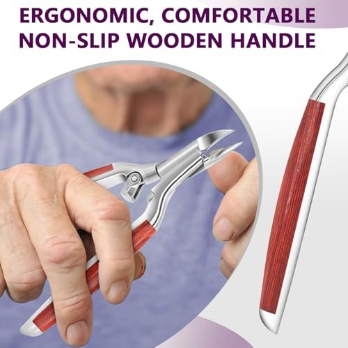 Super Sharp Toenail Clippers for Thick Nails – Heavy Duty Long Handle Toe Nail Clippers for Men, Women, Seniors – Professional Ingrown Nail Cutter, Pedicure Clipper (Silver-Red) Avelisse
