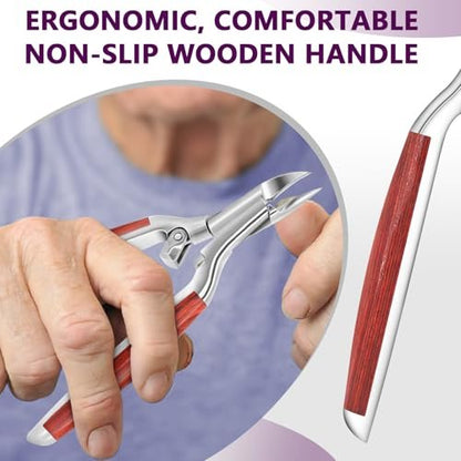 Super Sharp Toenail Clippers for Thick Nails – Heavy Duty Long Handle Toe Nail Clippers for Men, Women, Seniors – Professional Ingrown Nail Cutter, Pedicure Clipper (Silver-Red) Avelisse