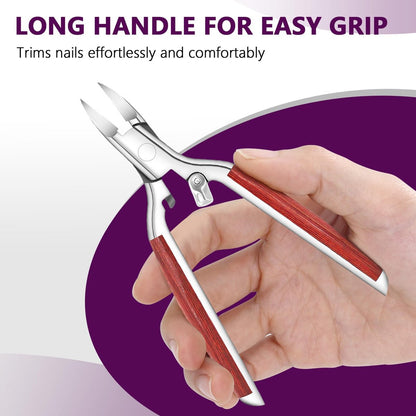 Super Sharp Toenail Clippers for Thick Nails – Heavy Duty Long Handle Toe Nail Clippers for Men, Women, Seniors – Professional Ingrown Nail Cutter, Pedicure Clipper (Silver-Red) Avelisse