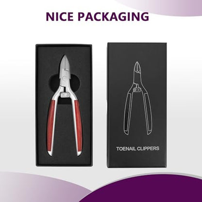 Super Sharp Toenail Clippers for Thick Nails – Heavy Duty Long Handle Toe Nail Clippers for Men, Women, Seniors – Professional Ingrown Nail Cutter, Pedicure Clipper (Silver-Red) Avelisse