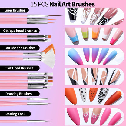 FANDAMEI 33-Piece Nail Art Tools Set - Professional Nail Brushes, Dotting Tools, and Palette for Creative Nail Design