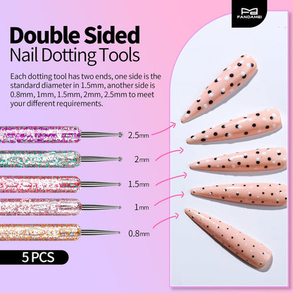 FANDAMEI 33-Piece Nail Art Tools Set - Professional Nail Brushes, Dotting Tools, and Palette for Creative Nail Design