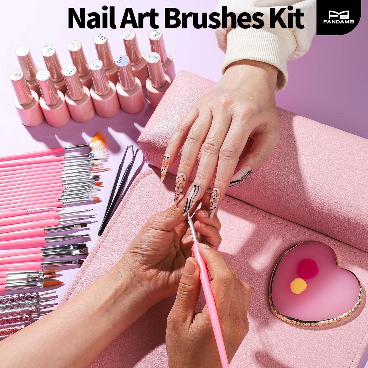 FANDAMEI 33-Piece Nail Art Tools Set - Professional Nail Brushes, Dotting Tools, and Palette for Creative Nail Design - görsel 15