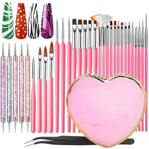 FANDAMEI 33-Piece Nail Art Tools Set - Professional Nail Brushes, Dotting Tools, and Palette for Creative Nail Design - görsel 2