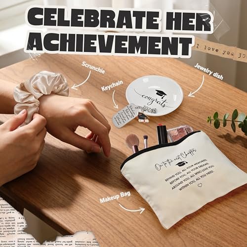 GREOZORT 2026 Graduation Gifts Set for Her - Black Cosmetic Bag & Glass Cup - Class of 2026 Graduate Gift for Daughter, Sister, Best Friend, Women Avelisse