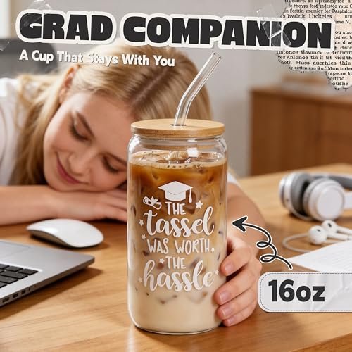 GREOZORT 2026 Graduation Gifts Set for Her - Black Cosmetic Bag & Glass Cup - Class of 2026 Graduate Gift for Daughter, Sister, Best Friend, Women Avelisse