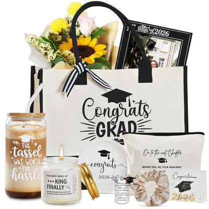 GREOZORT 2026 Graduation Gifts Set for Her - Black Cosmetic Bag & Glass Cup - Class of 2026 Graduate Gift for Daughter, Sister, Best Friend, Women Avelisse