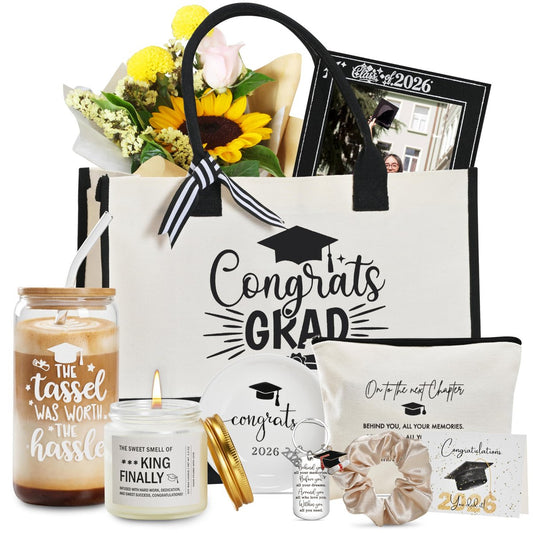 GREOZORT 2026 Graduation Gifts Set for Her - Black Cosmetic Bag & Glass Cup - Class of 2026 Graduate Gift for Daughter, Sister, Best Friend, Women Avelisse