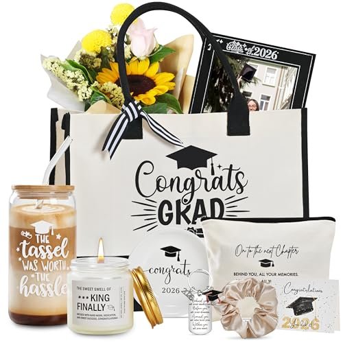 GREOZORT 2026 Graduation Gifts Set for Her - Black Cosmetic Bag & Glass Cup - Class of 2026 Graduate Gift for Daughter, Sister, Best Friend, Women Avelisse