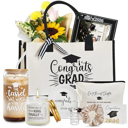 GREOZORT 2026 Graduation Gifts Set for Her - Black Cosmetic Bag & Glass Cup - Class of 2026 Graduate Gift for Daughter, Sister, Best Friend, Women Avelisse